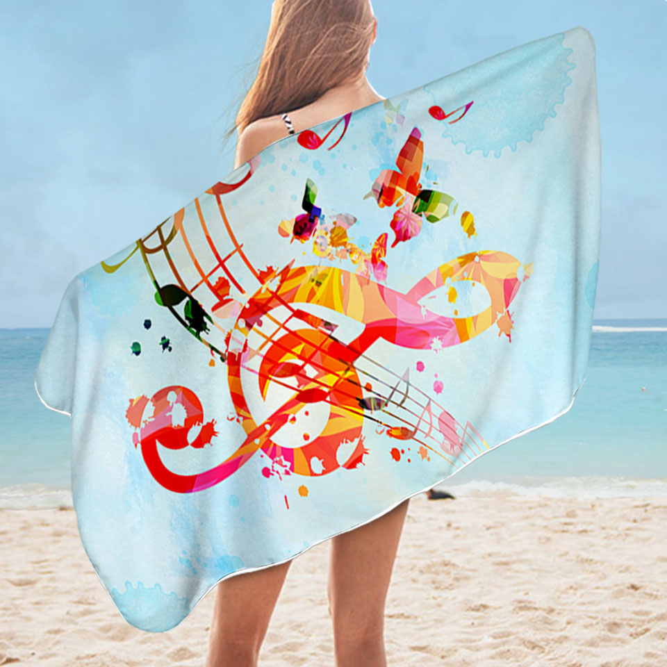 Colorful Music Beach Towels Note Over Sky