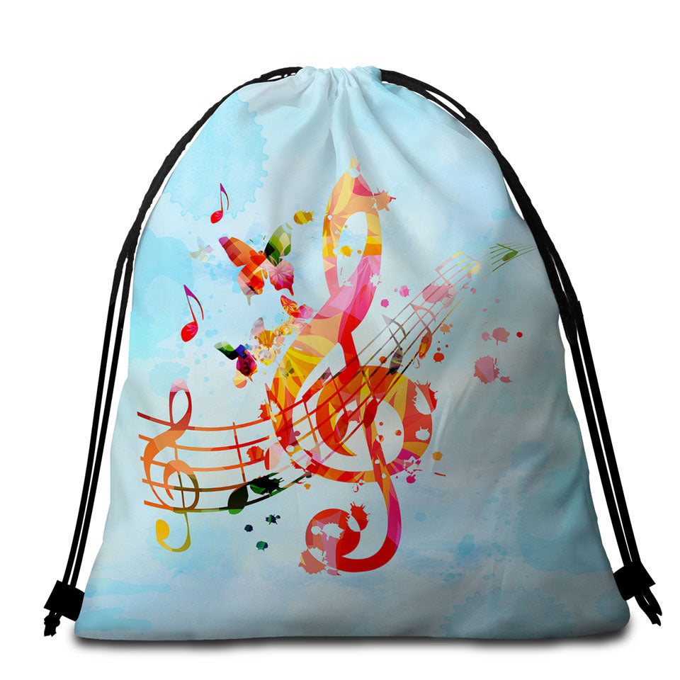 Colorful Music Note Over Sky Packable Beach Towel