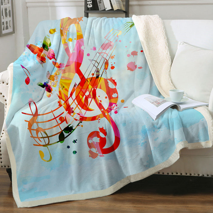 Colorful Music Note Over Sky Throw Blanket