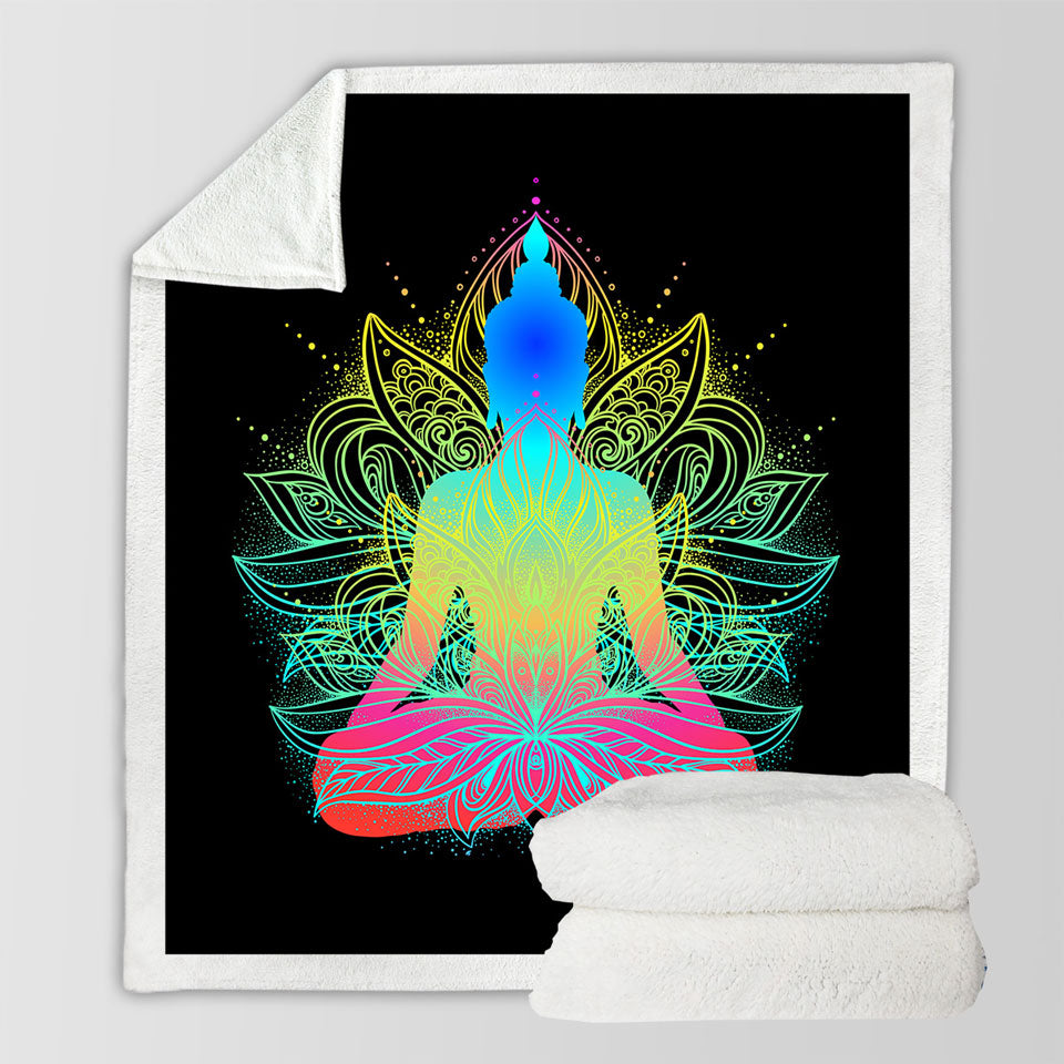 Colorful Oriental Buddha Sherpa Blanket