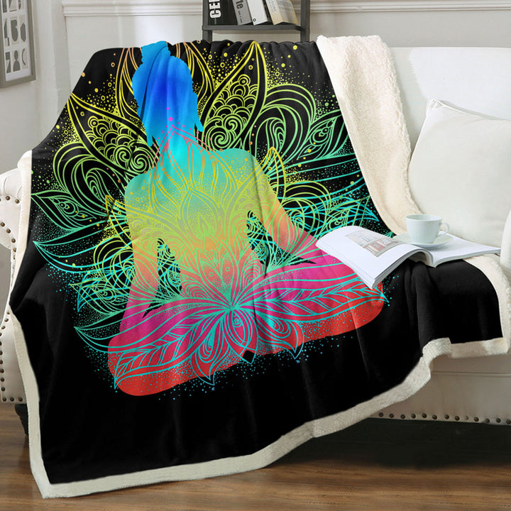 Colorful Oriental Buddha Throw Blanket