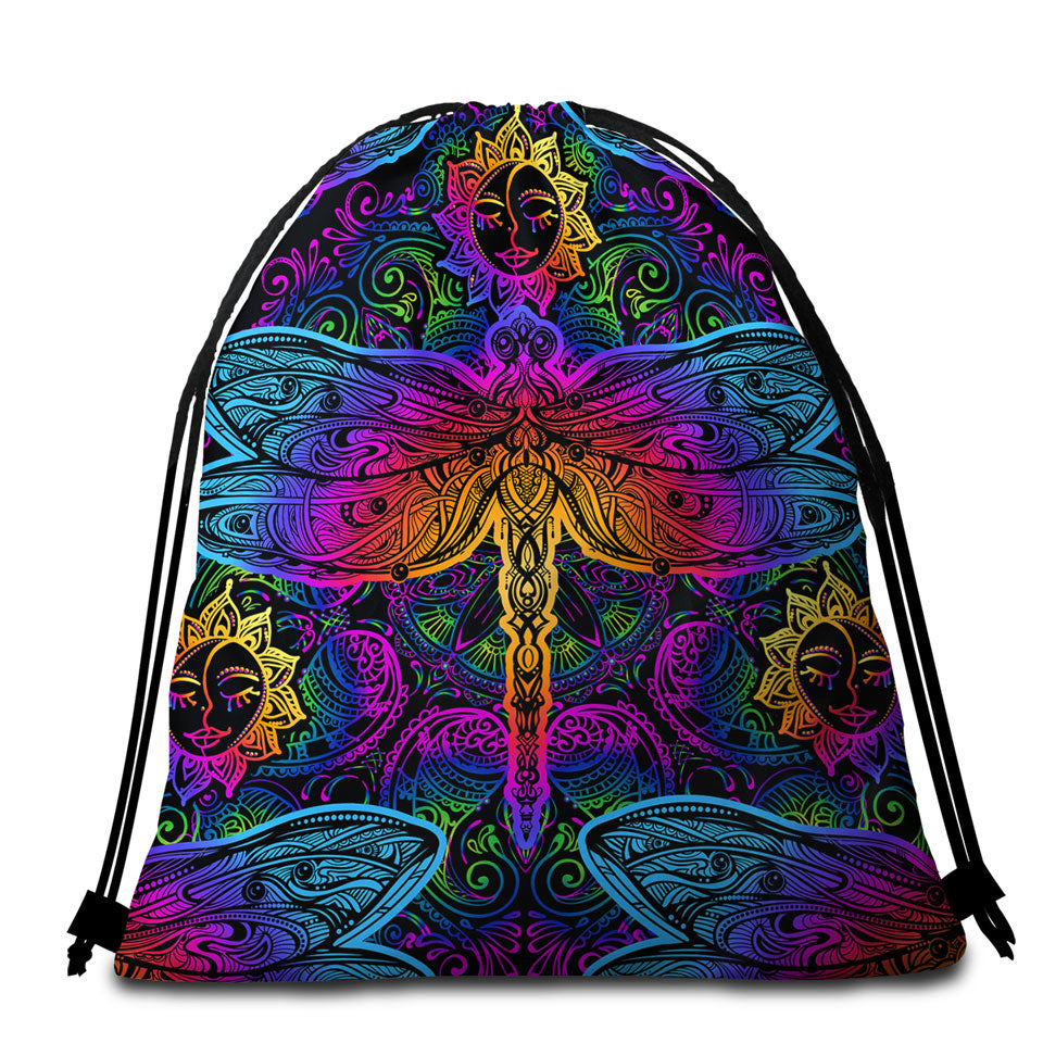 Colorful Oriental Dragonfly Beach Towels and Bags Set