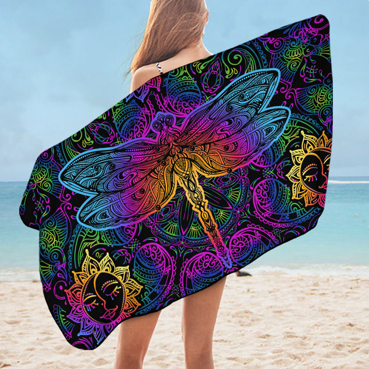 Colorful Oriental Dragonfly Pool Towels