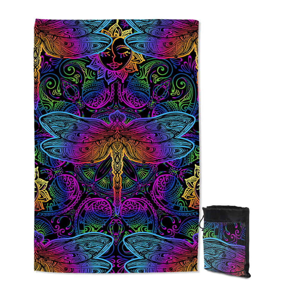 Colorful Oriental Dragonfly Quick Dry Beach Towel