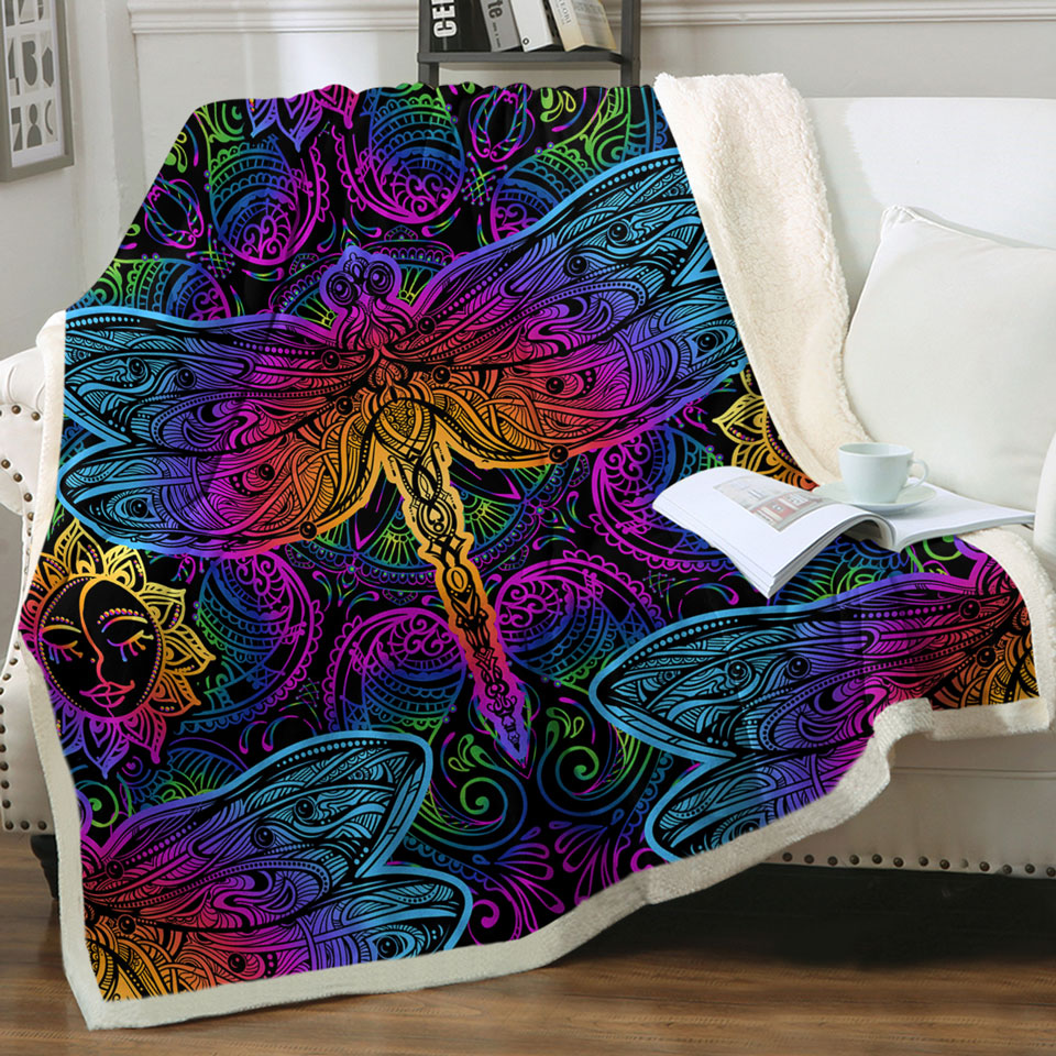 Colorful Oriental Dragonfly Sofa Blankets