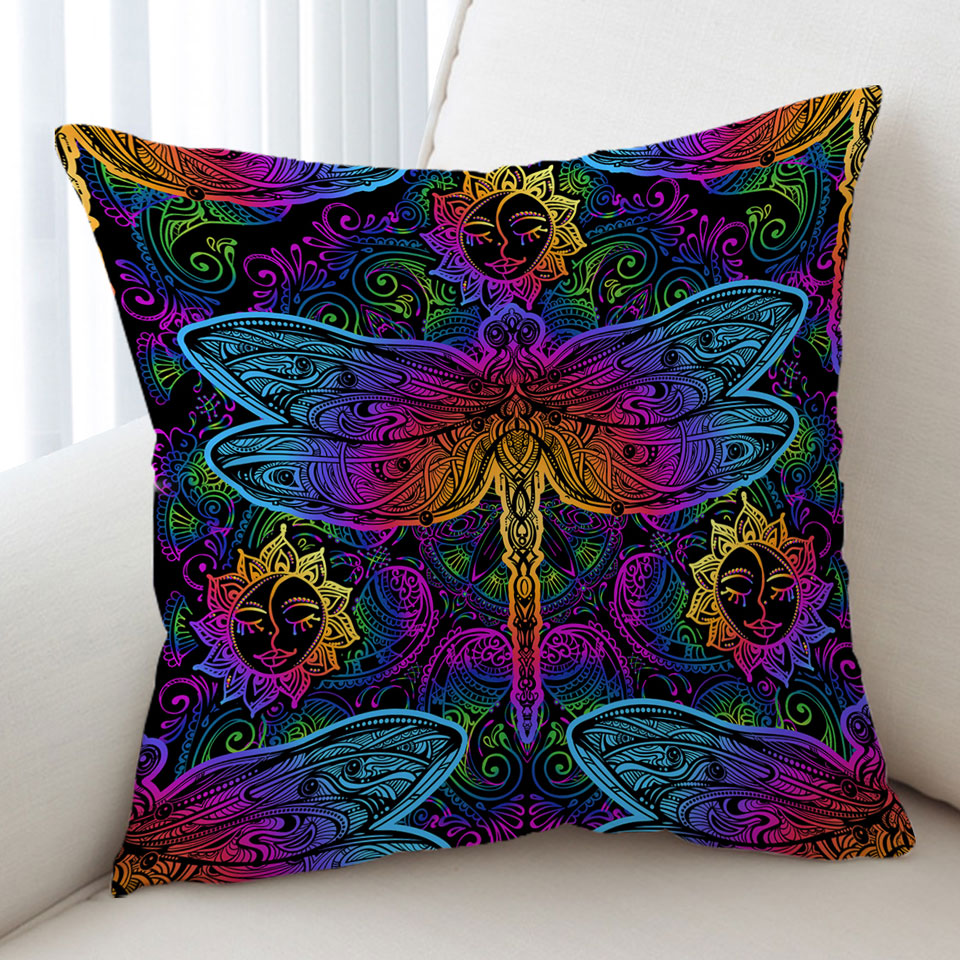 Colorful Oriental Dragonfly Sofa Pillows