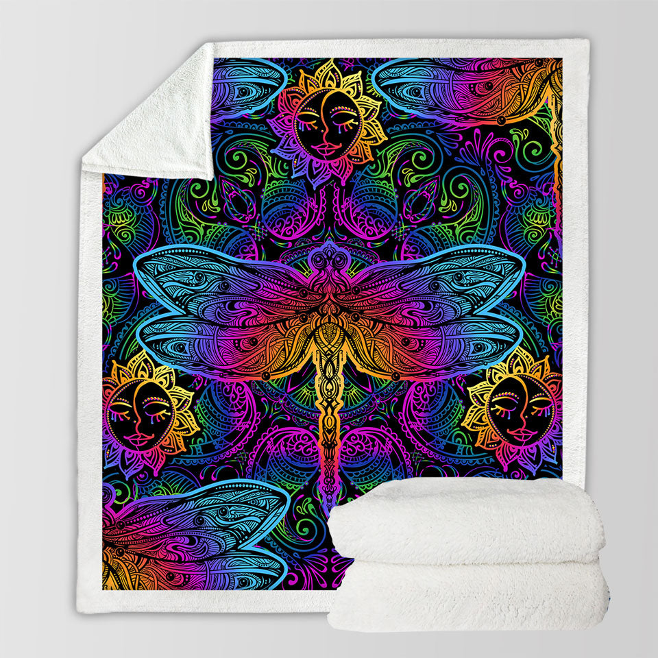 Colorful Oriental Dragonfly Throws