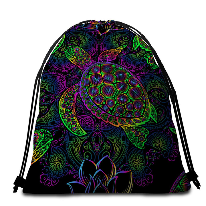 Colorful Oriental Turtle Beach Towels and Bags Set