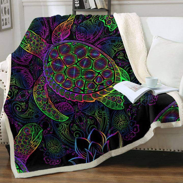 Colorful Oriental Turtle Throw Blanket