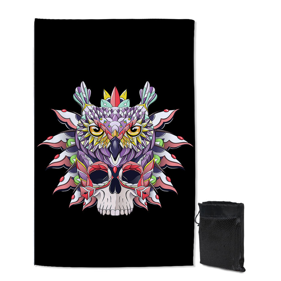 Colorful Owl and Skull Quick Dry Beach Towel