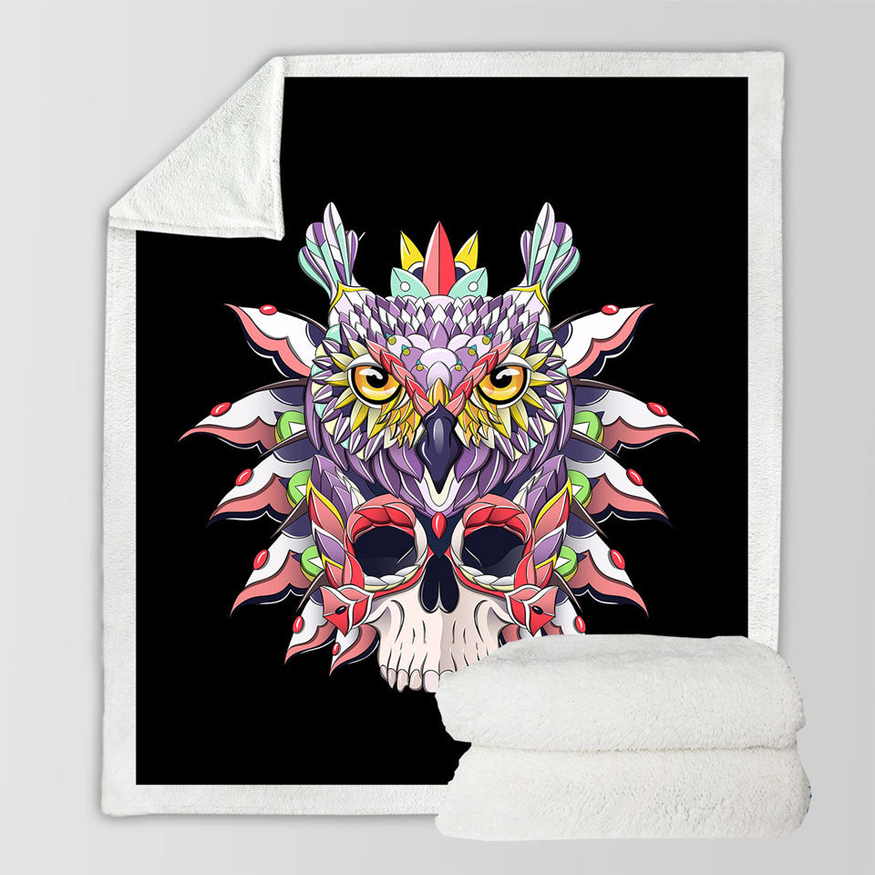 Colorful Owl and Skull Throw Blanket