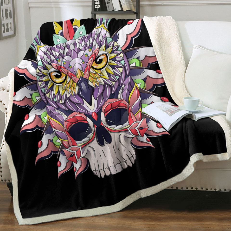 Colorful Owl and Skull Unusual Throws