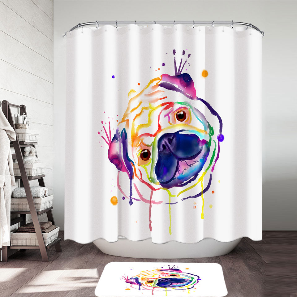 Colorful Painted Pug Shower Curtain