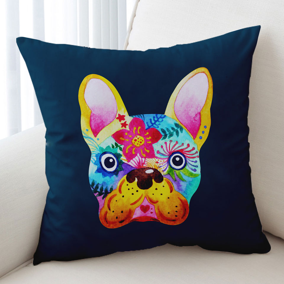 Colorful Painting of French Bulldog Cushion