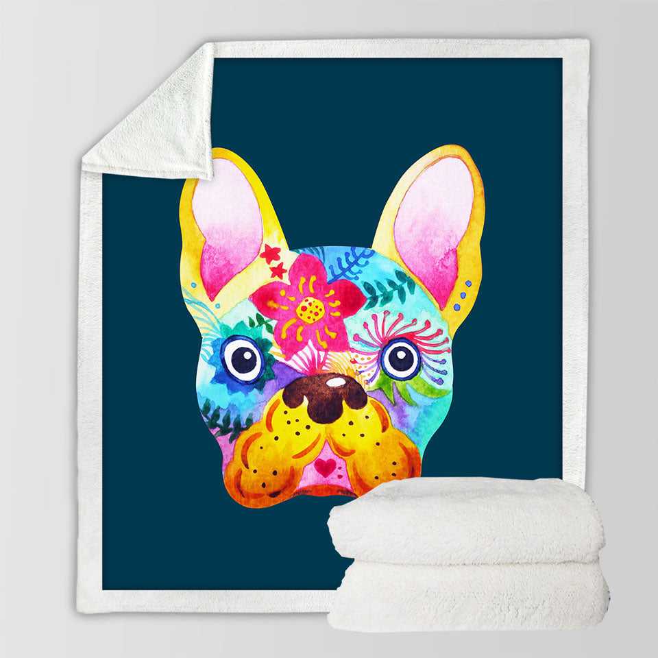 Colorful Painting of French Bulldog Fleece Blankets