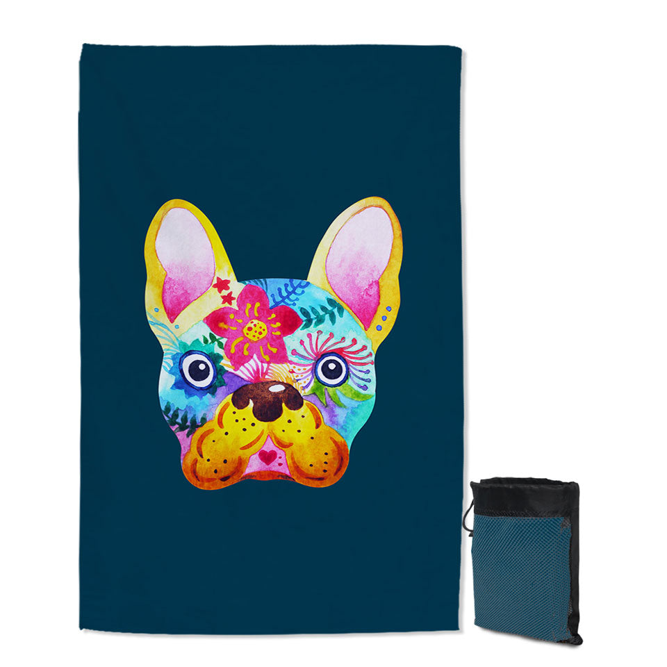 Colorful Painting of French Bulldog Quick Dry Beach Towel