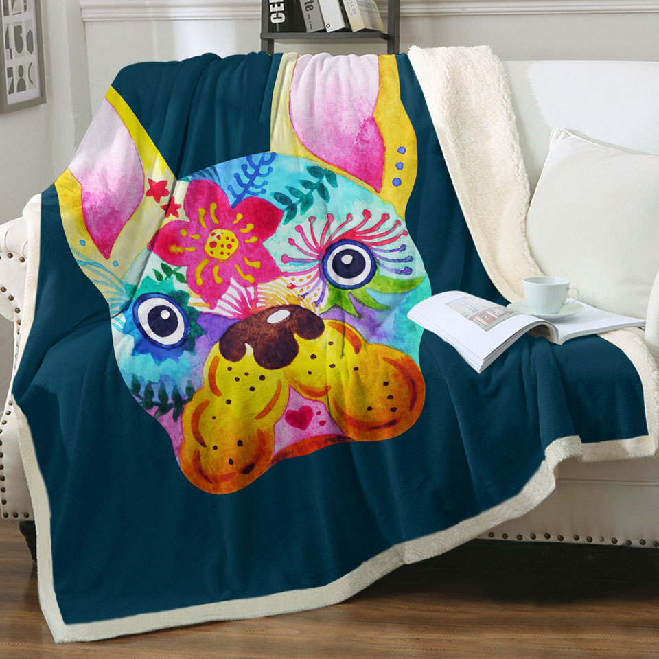 Colorful Painting of French Bulldog Sofa Blankets