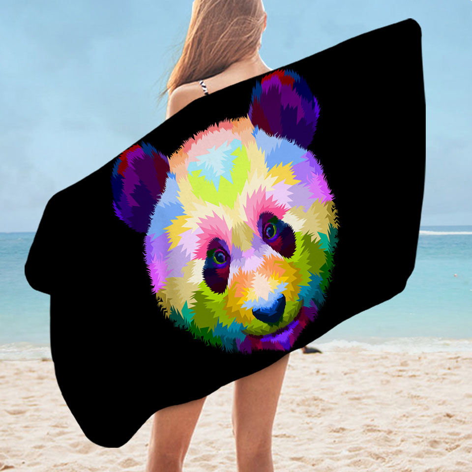 Colorful Panda Head Animal Beach Towel