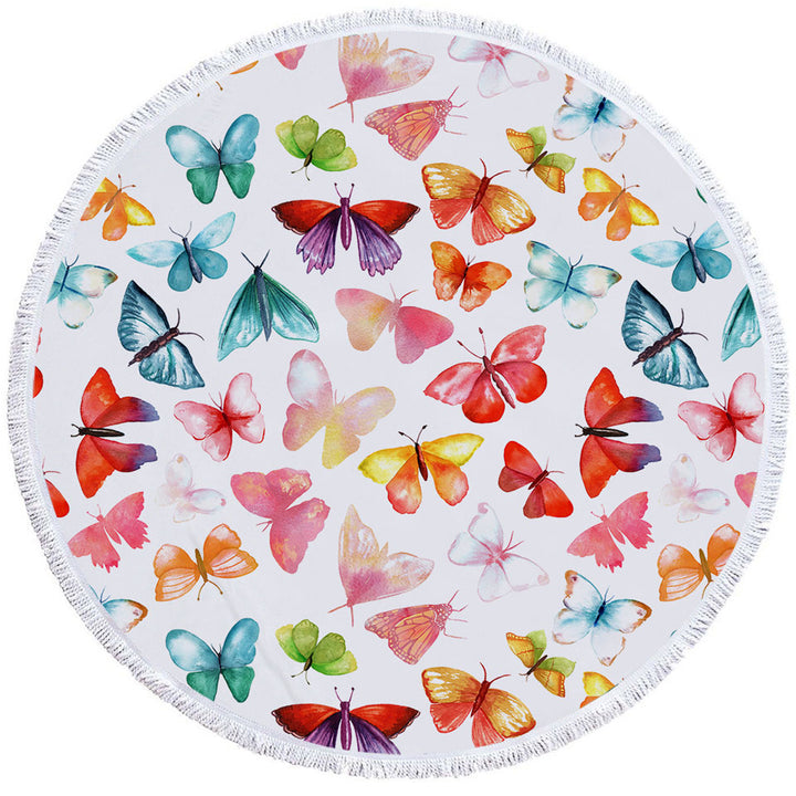 Colorful Pastel Colors Butterflies Round Beach Towel