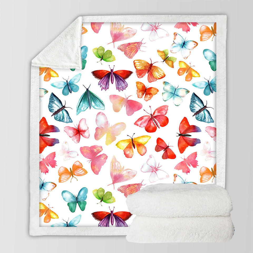 Colorful Pastel Colors Butterflies Throw Blanket