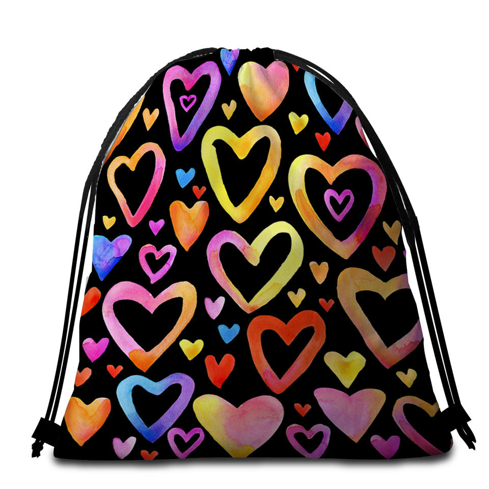 Colorful Pastel Hearts Beach Towels and Bags Set