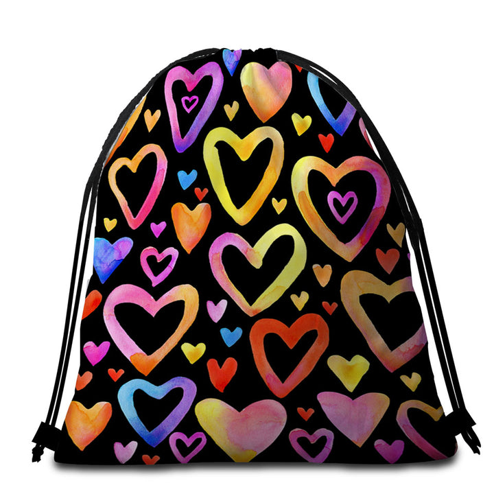 Colorful Pastel Hearts Beach Towels and Bags Set