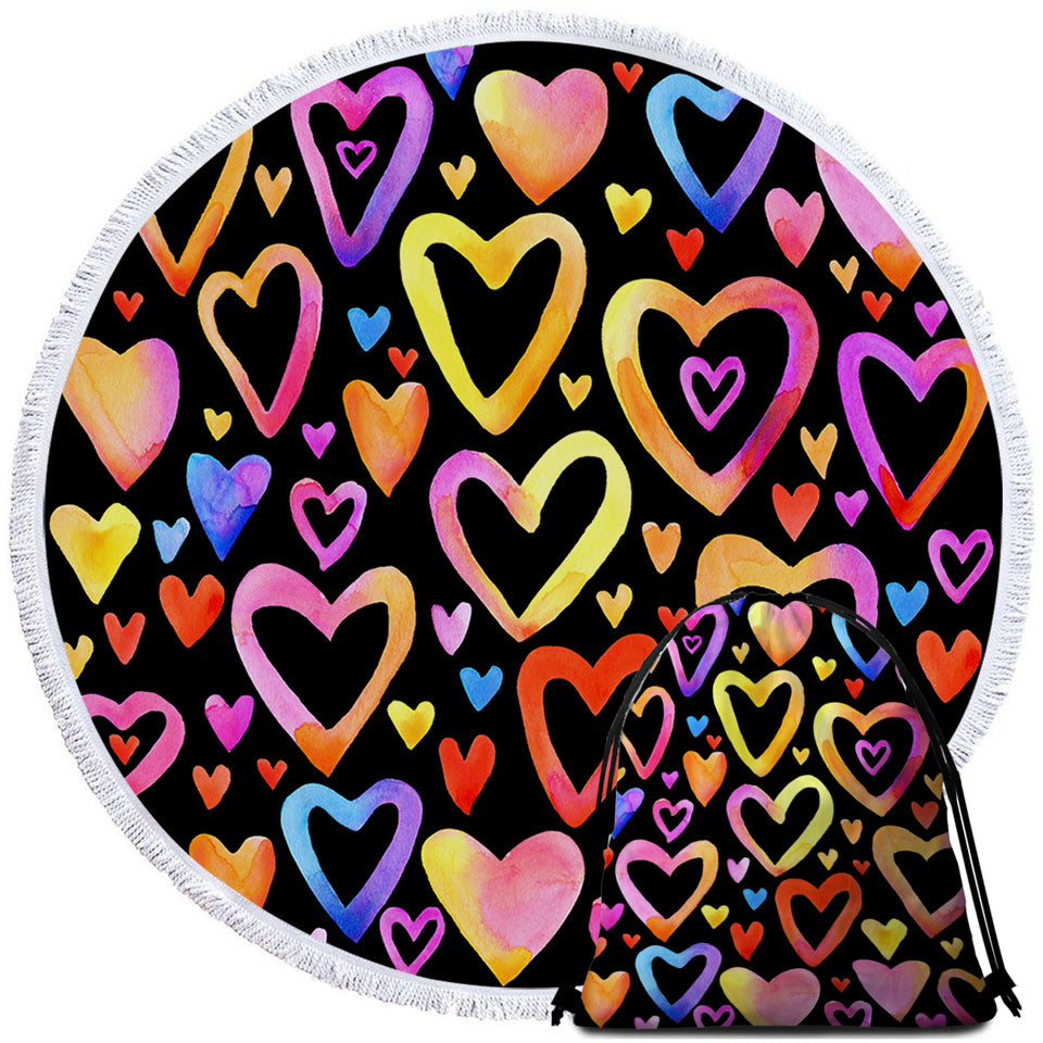 Colorful Pastel Hearts Beach Towels