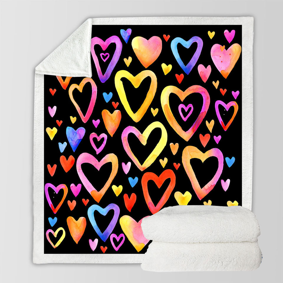 Colorful Pastel Hearts Sherpa Blanket