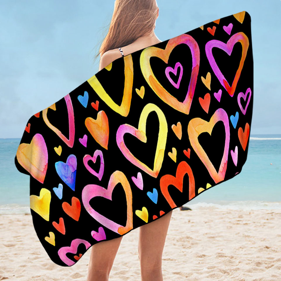 Colorful Pastel Hearts Swims Towel
