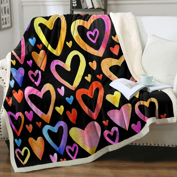Colorful Pastel Hearts Throw Blanket