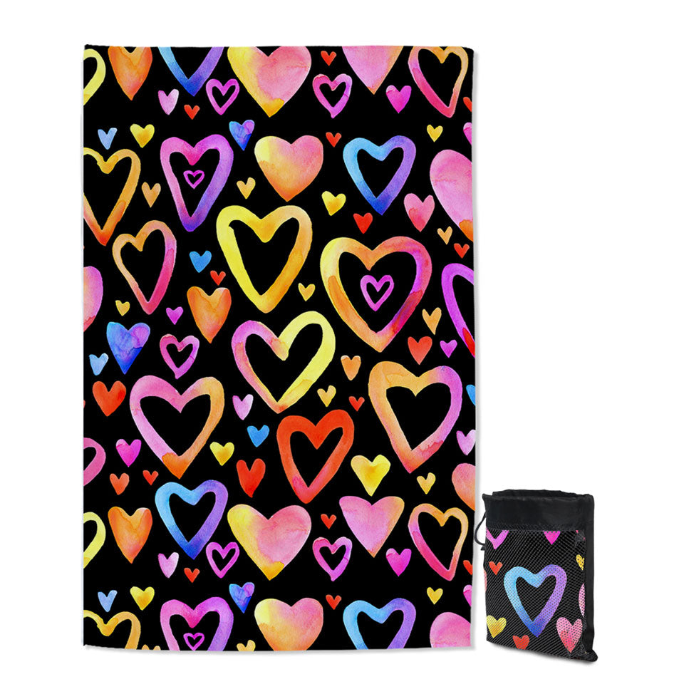 Colorful Pastel Hearts Travel Beach Towel