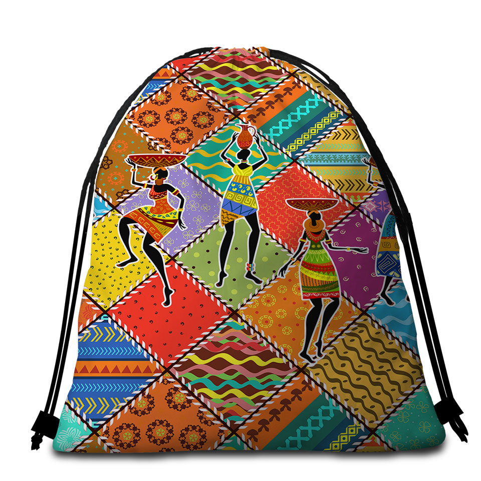 Colorful Patches and African Women Beach Towel Pack