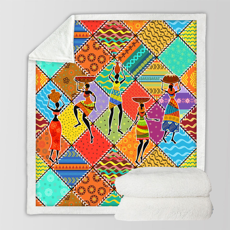 Colorful Patches and African Women Throw Blanket