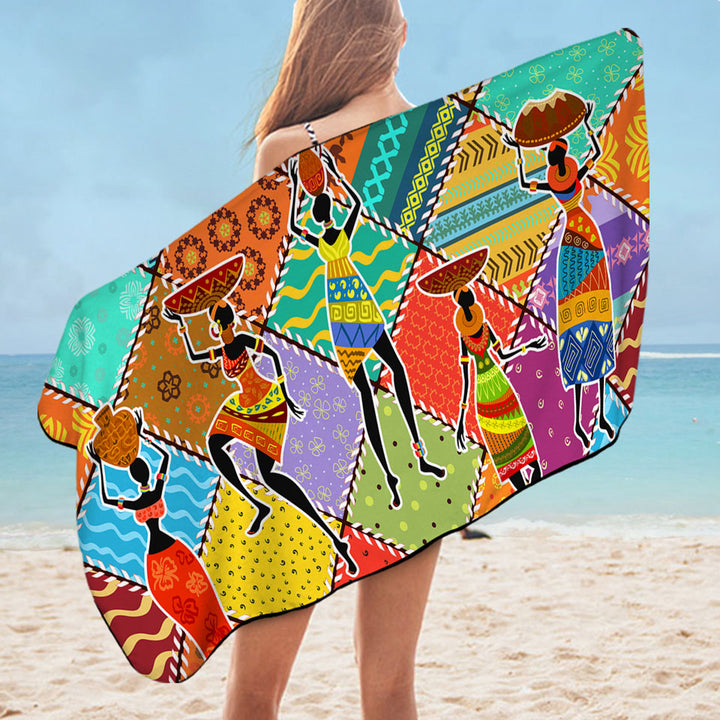 Colorful Patches and African Women Unique Beach Towels
