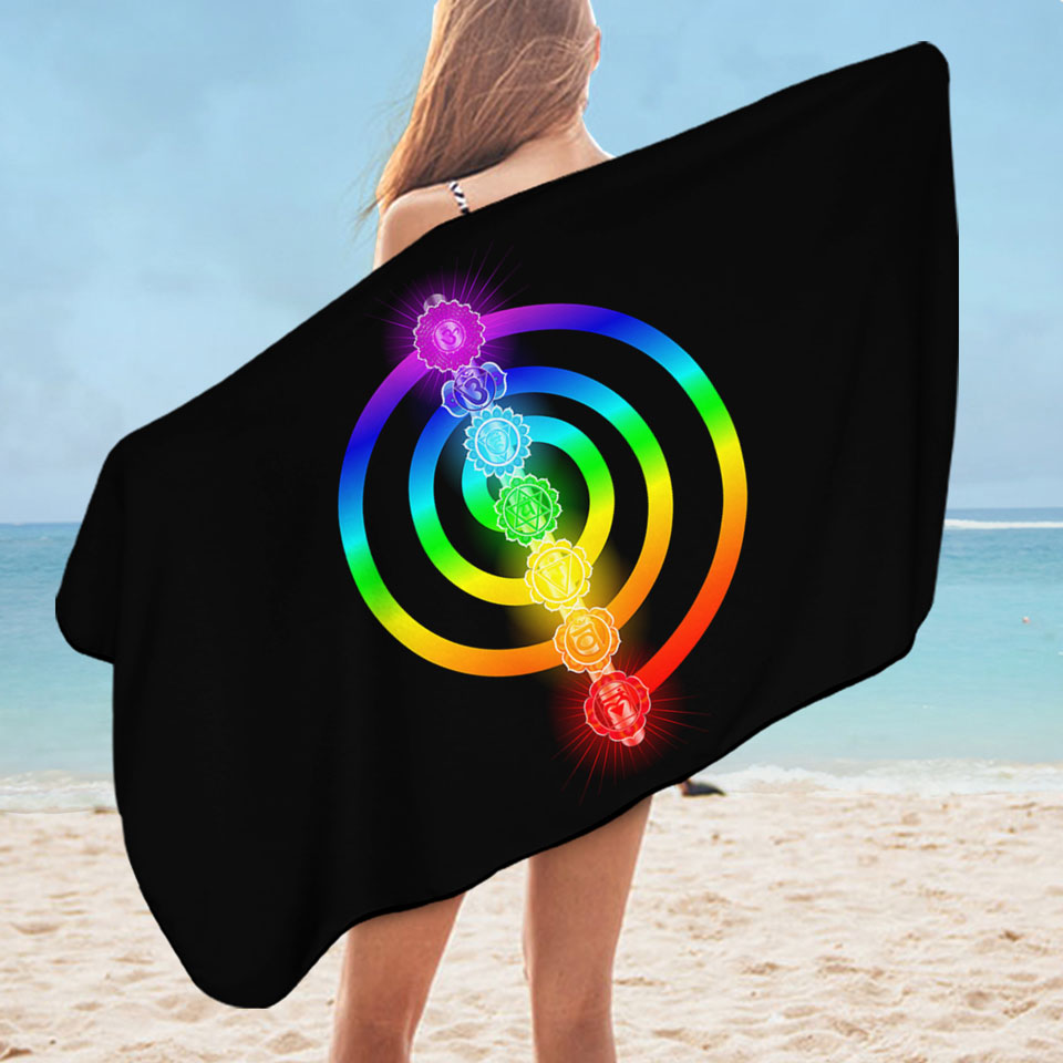 Colorful Pool Towels Rainbow Spiritual Oriental Symbols