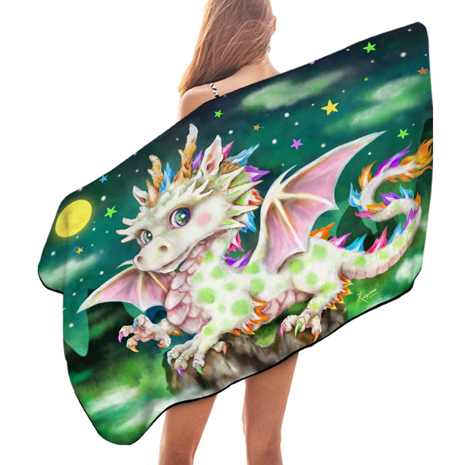Colorful Pool Towels Stars Moon and Magical Dragon