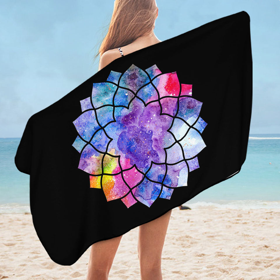 Colorful Pool Towels with Watercolor Mandala Star