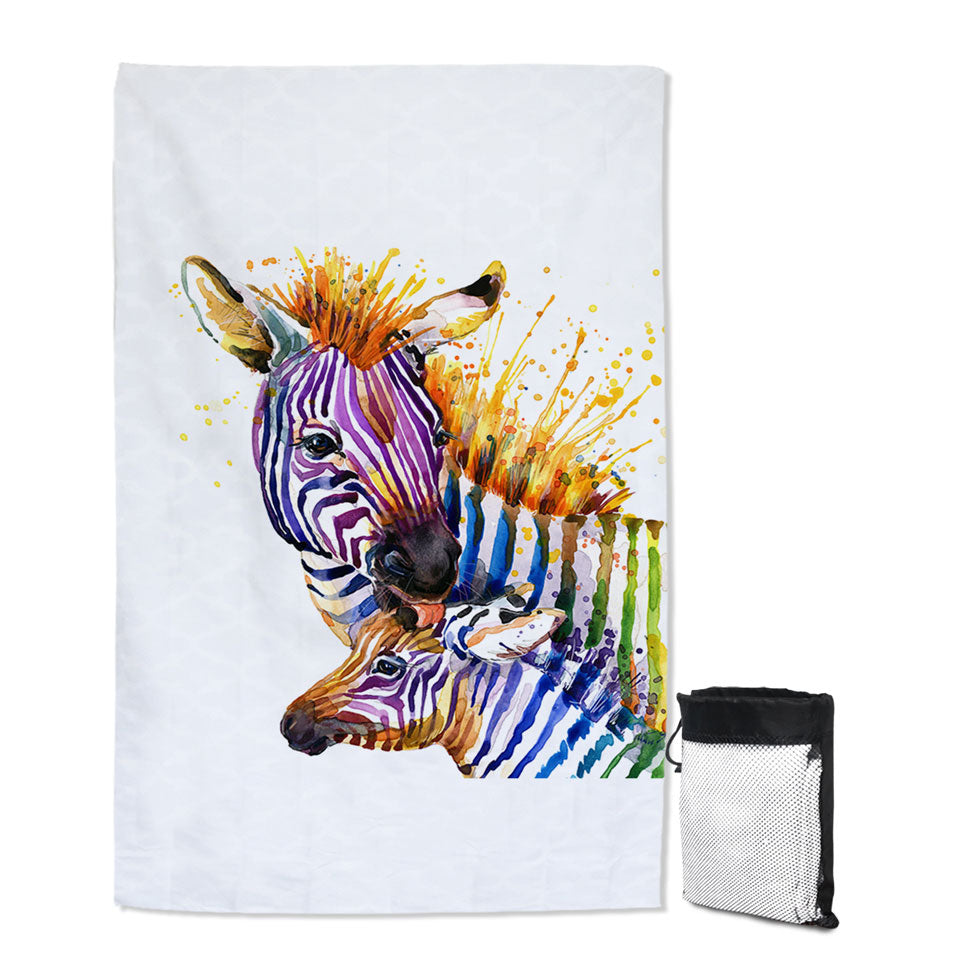 Colorful Quick Dry Beach Towel Colt and Momma Zebra