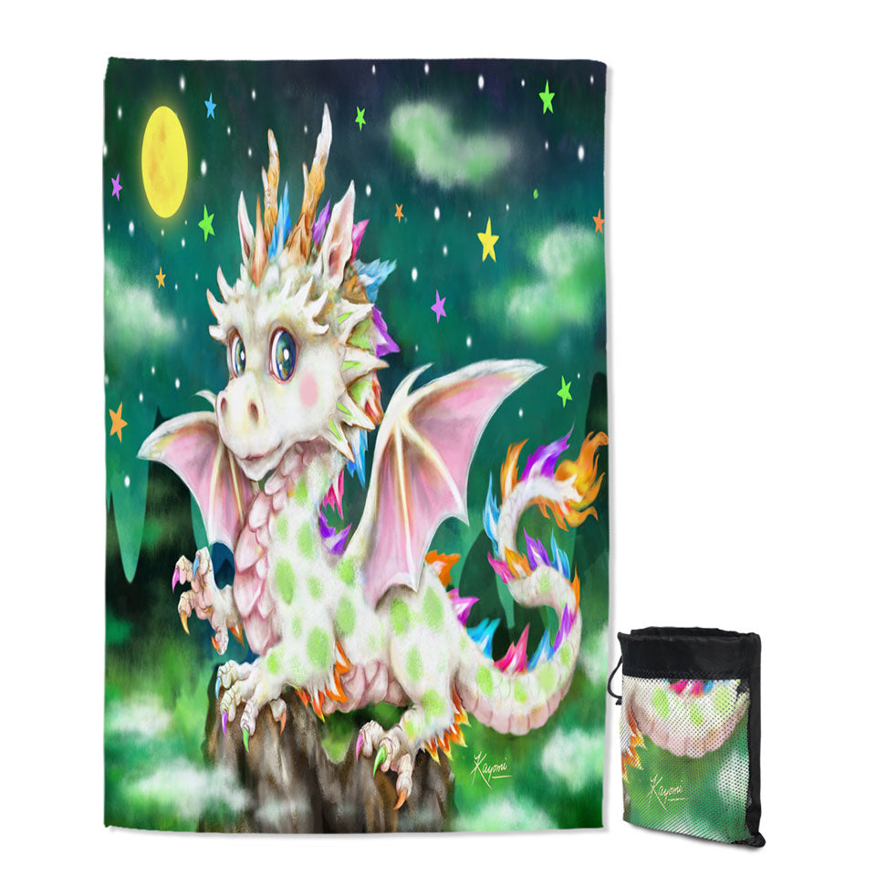 Colorful Quick Dry Beach Towel Stars Moon and Magical Dragon