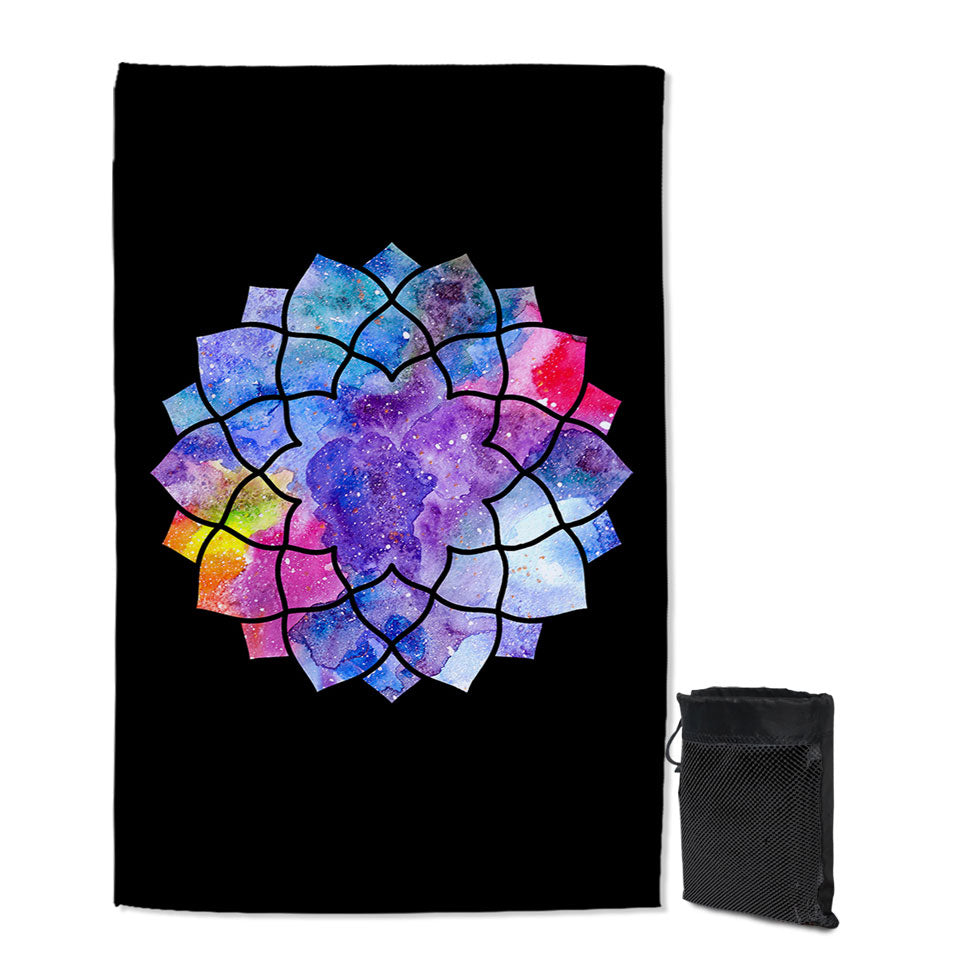 Colorful Quick Dry Beach Towel with Watercolor Mandala Star
