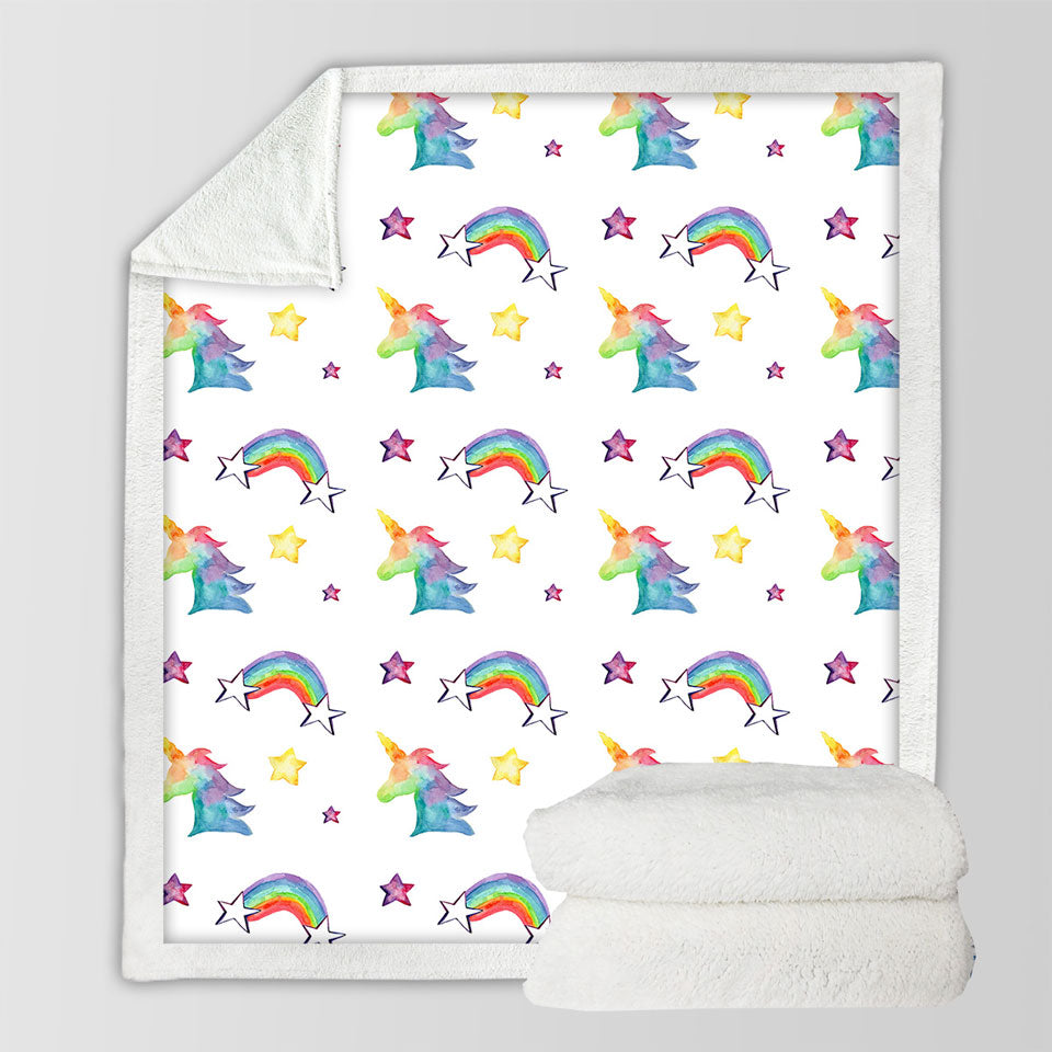 Colorful Rainbows Unicorns and Stars Throw Blanket