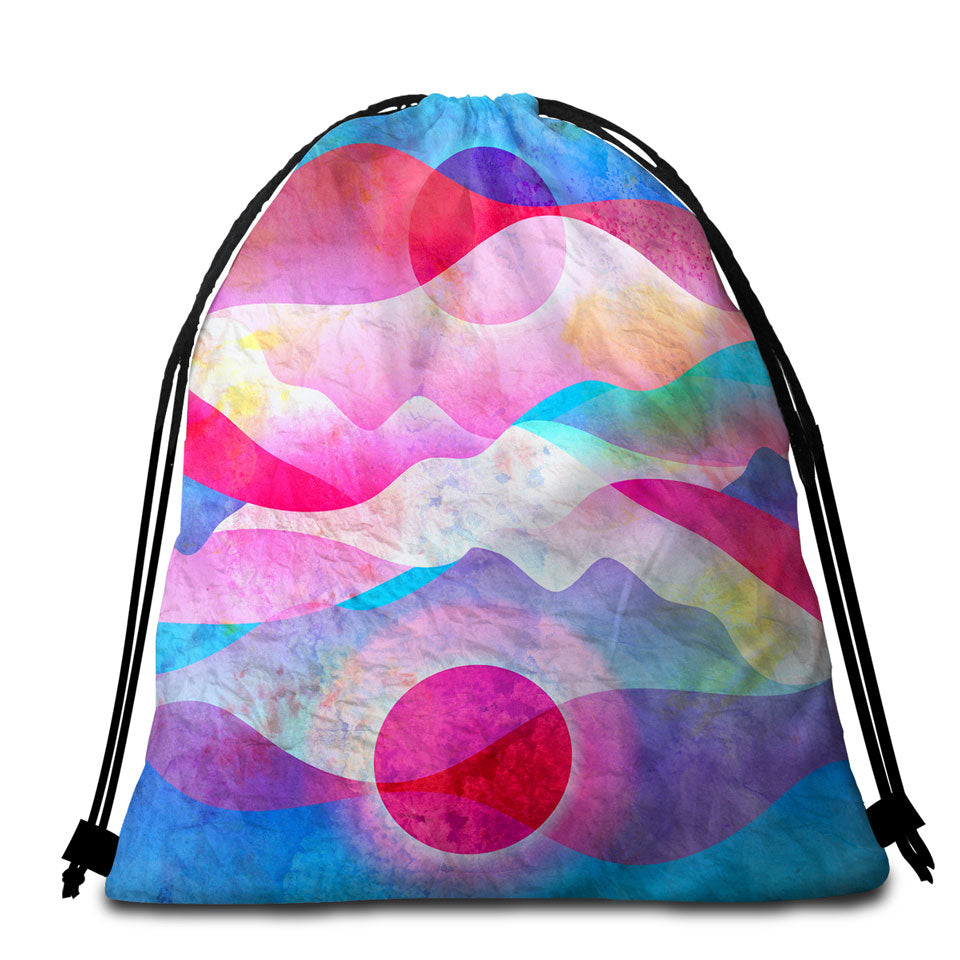 Colorful Reddish Mountains Art Beach Bags and Towels
