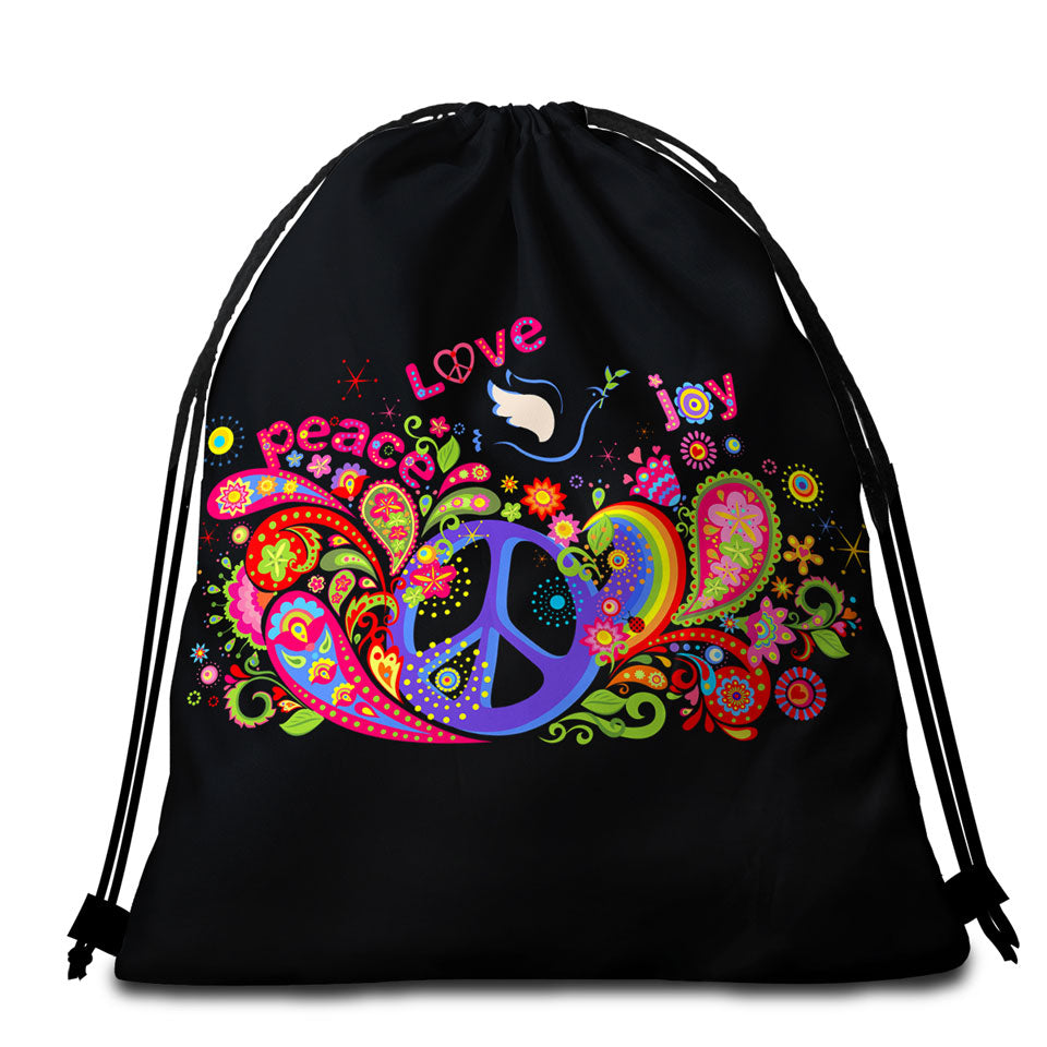 Colorful Retro Beach Towel Pack Peace Love and Joy