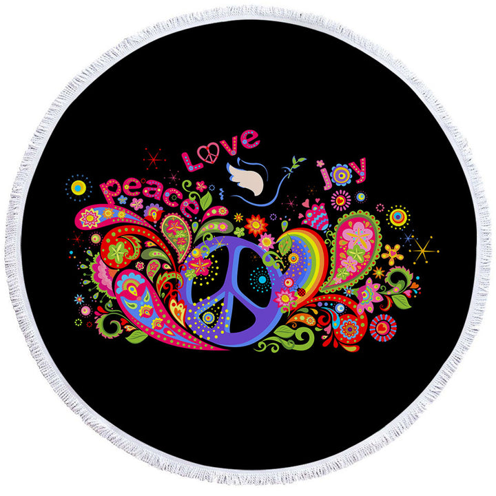 Colorful Retro Beach Towels Peace Love and Joy