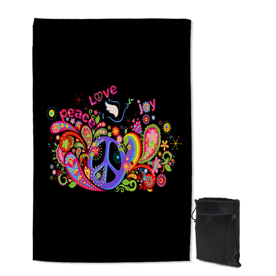 Colorful Retro Lightweight Beach Towel Peace Love and Joy