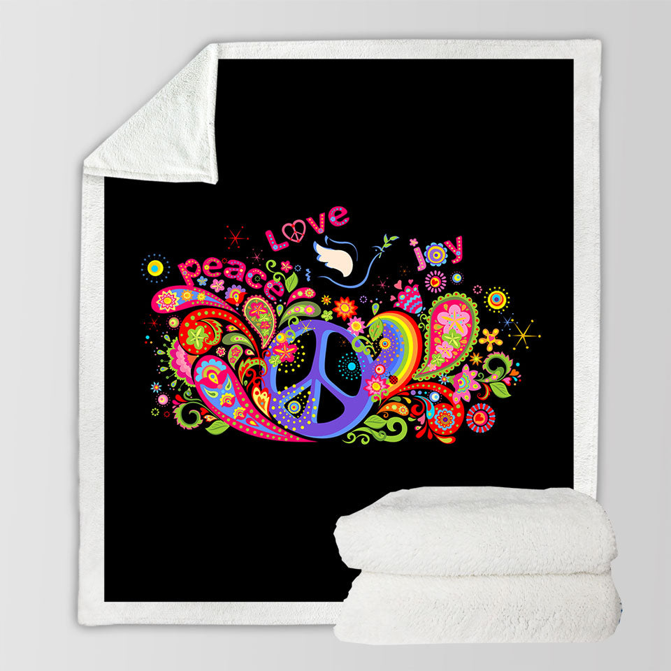 Colorful Retro Lightweight Blankets Peace Love and Joy