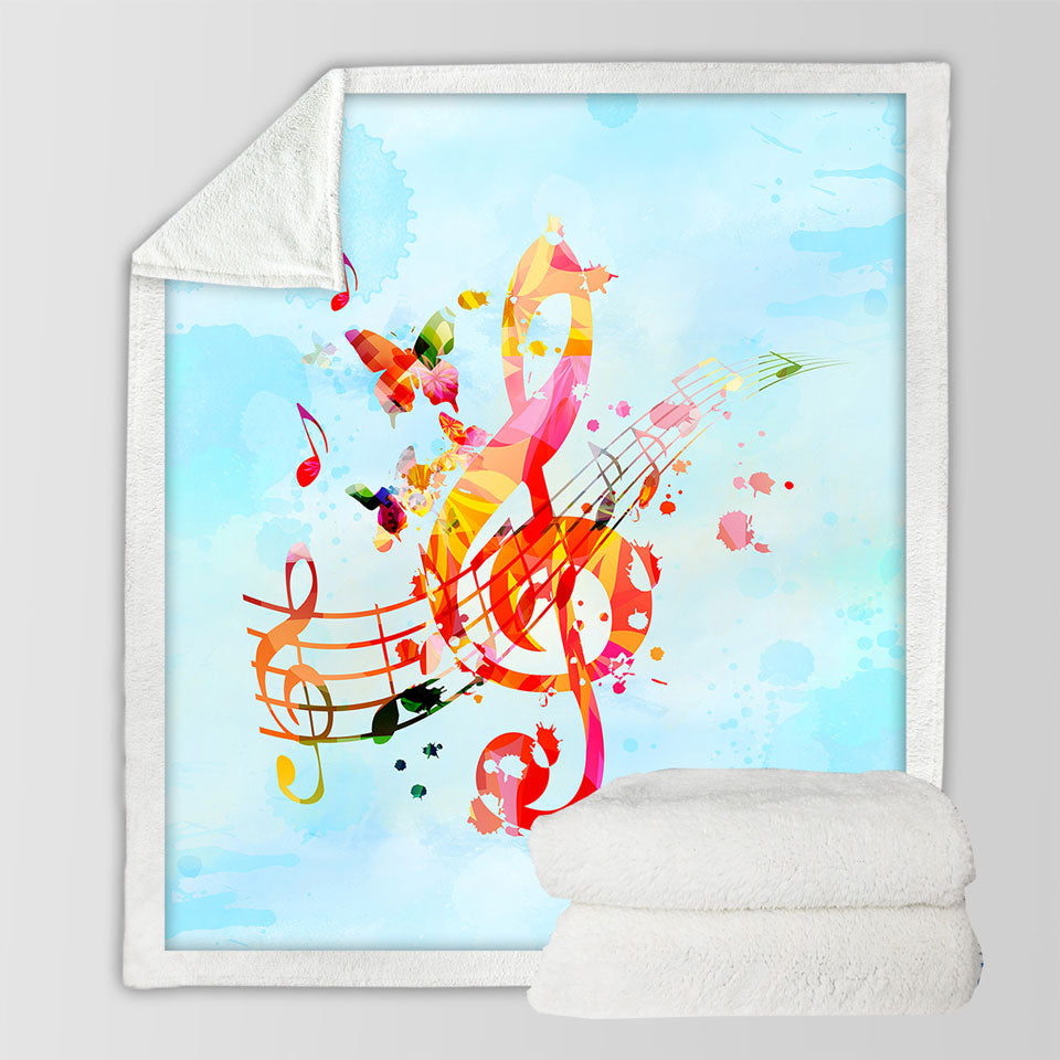 Colorful Sherpa Blanket Music Note Over Sky