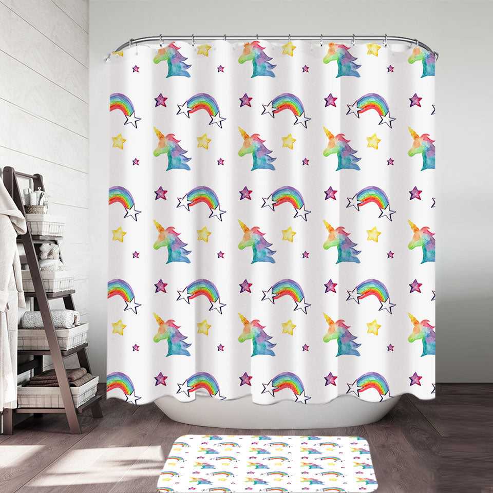 Colorful Shower Curtains with Rainbows Unicorns and Stars