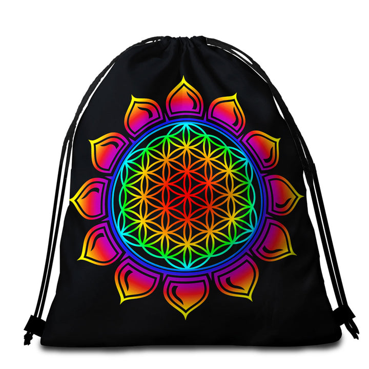 Colorful Simple Mandala Sun Beach Bags and Towels