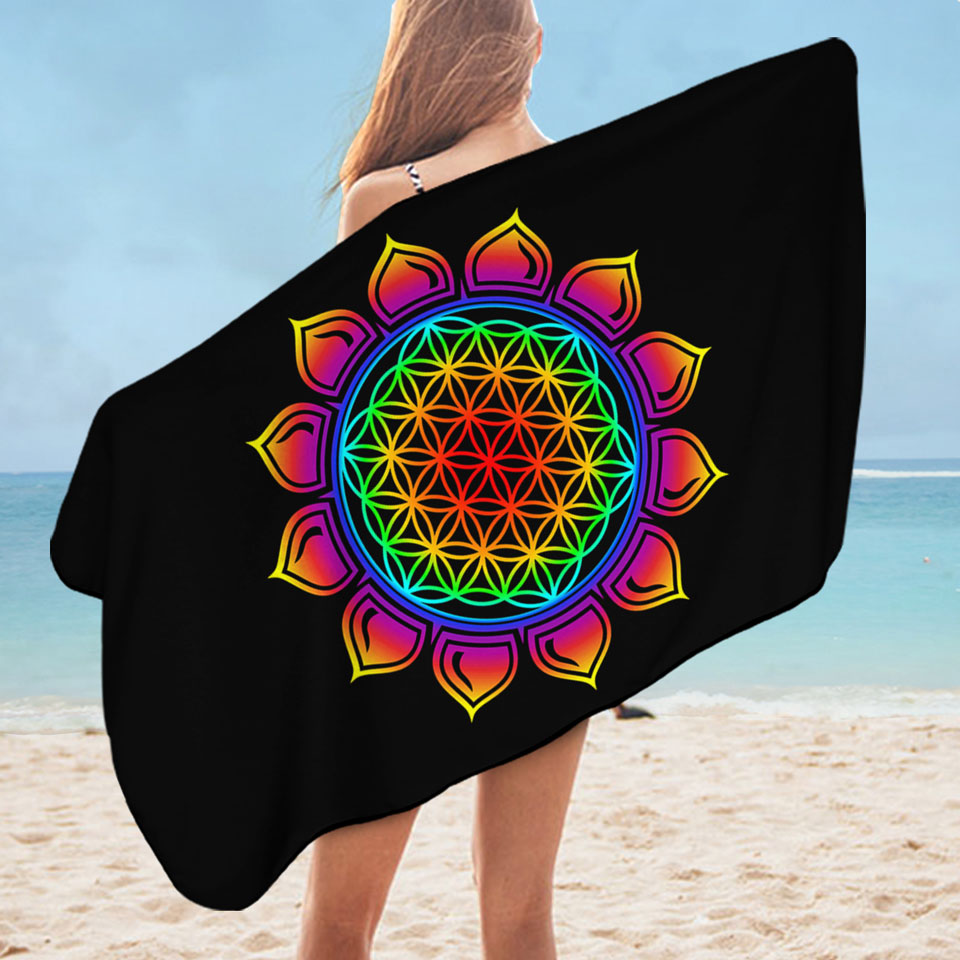 Colorful Simple Mandala Sun Beach Towel